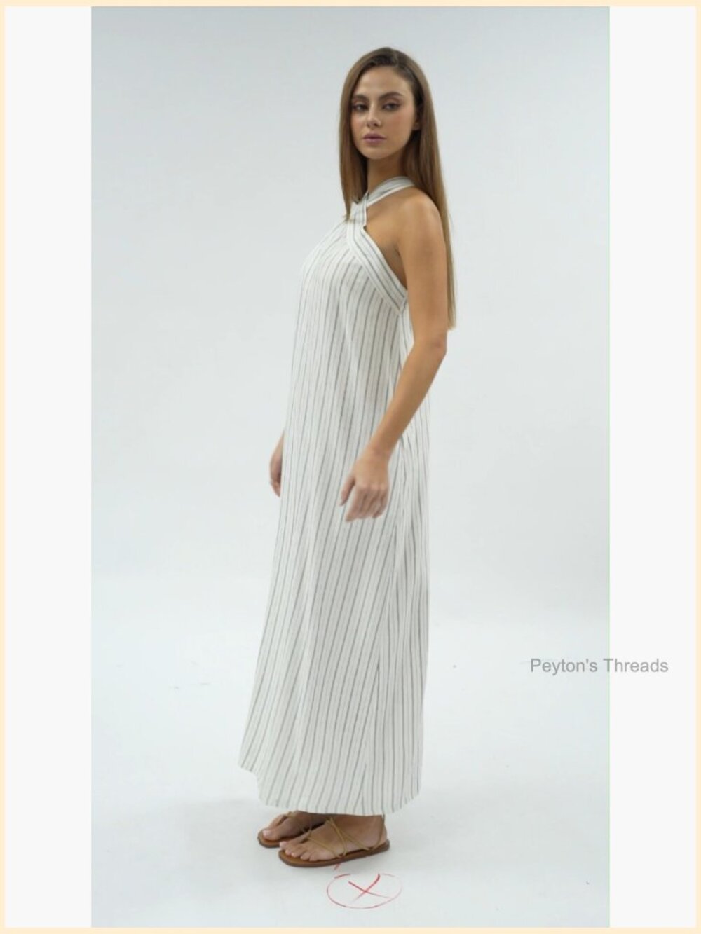 Linen Blend Halter Sleeveless Maxi Dress with Pockets - Picture 6 of 6